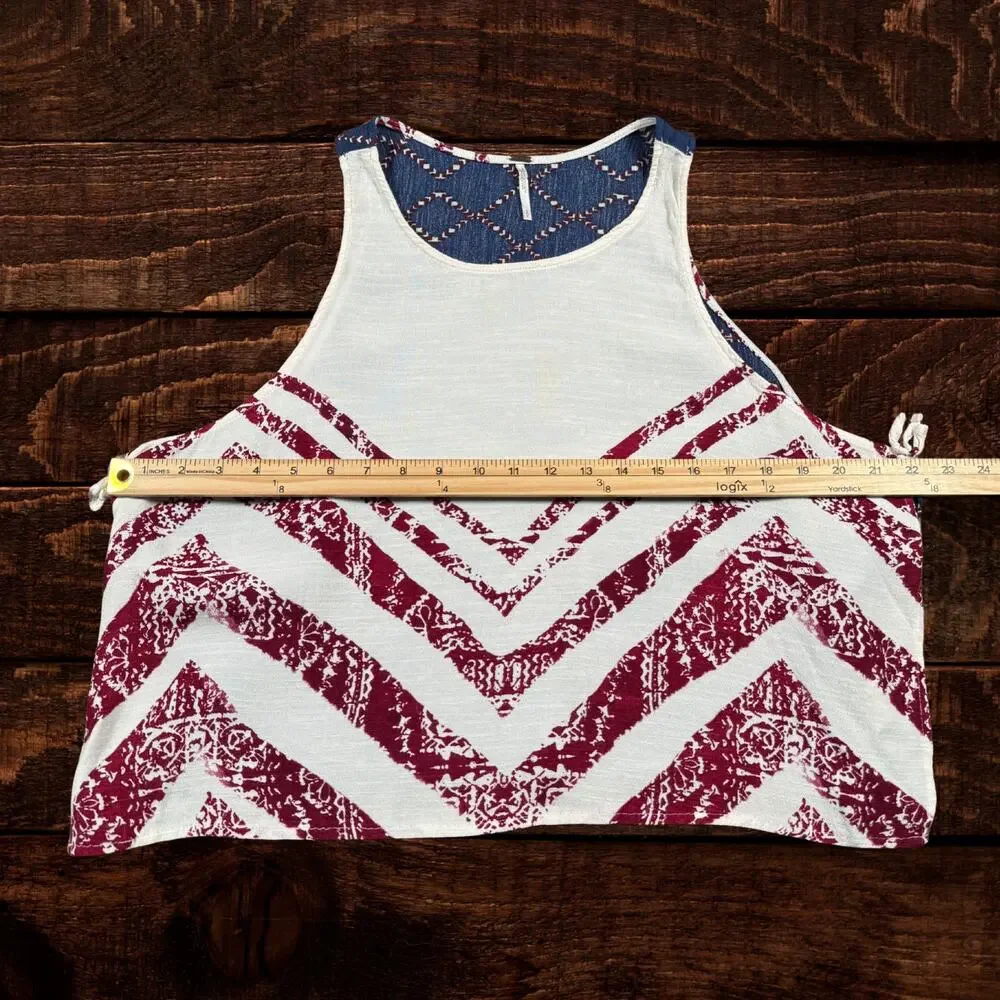 Free People Touch of Love Boho Chevron High-Low Patriotic Tank Top Small